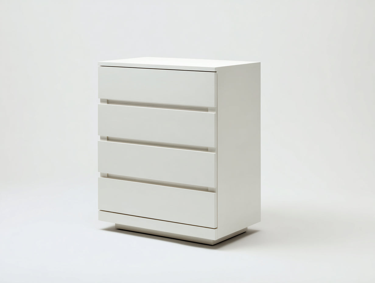 Commode en panneaux de bois blanc 75 x 40 x 95 cm - meuble à 4 tiroirs pour chambre et salon