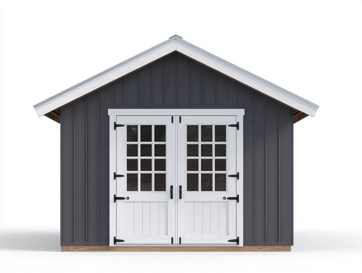 Abri de jardin en bois 300x240x230 cm - gris anthracite et blanc - double porte vitrée
