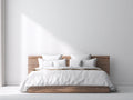 Lit double en bois massif 220x180x95 cm - bois naturel - cadre bas avec tête de lit minimaliste pour chambre