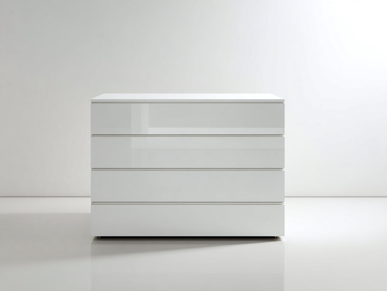 Vitrine basse brillante avec 4 tiroirs 120x45x90 cm - blanc - design minimaliste