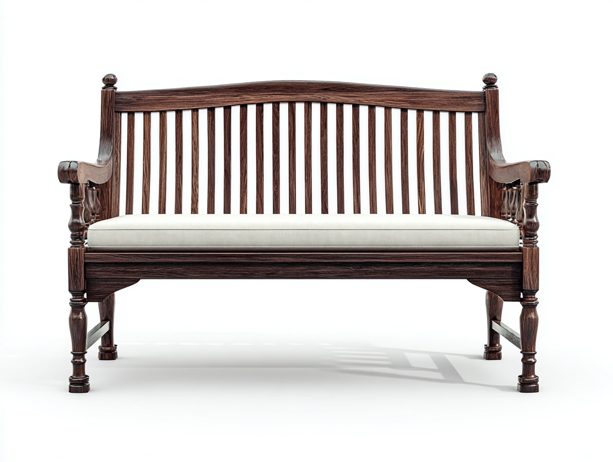 Banc de jardin en bois 155x58x86 cm - marron foncé et blanc cassé - dossier à barreaux