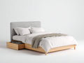 Lit double en bois avec tête de lit rembourrée 200x160x105 cm - bois naturel et gris clair - tiroir de rangement
