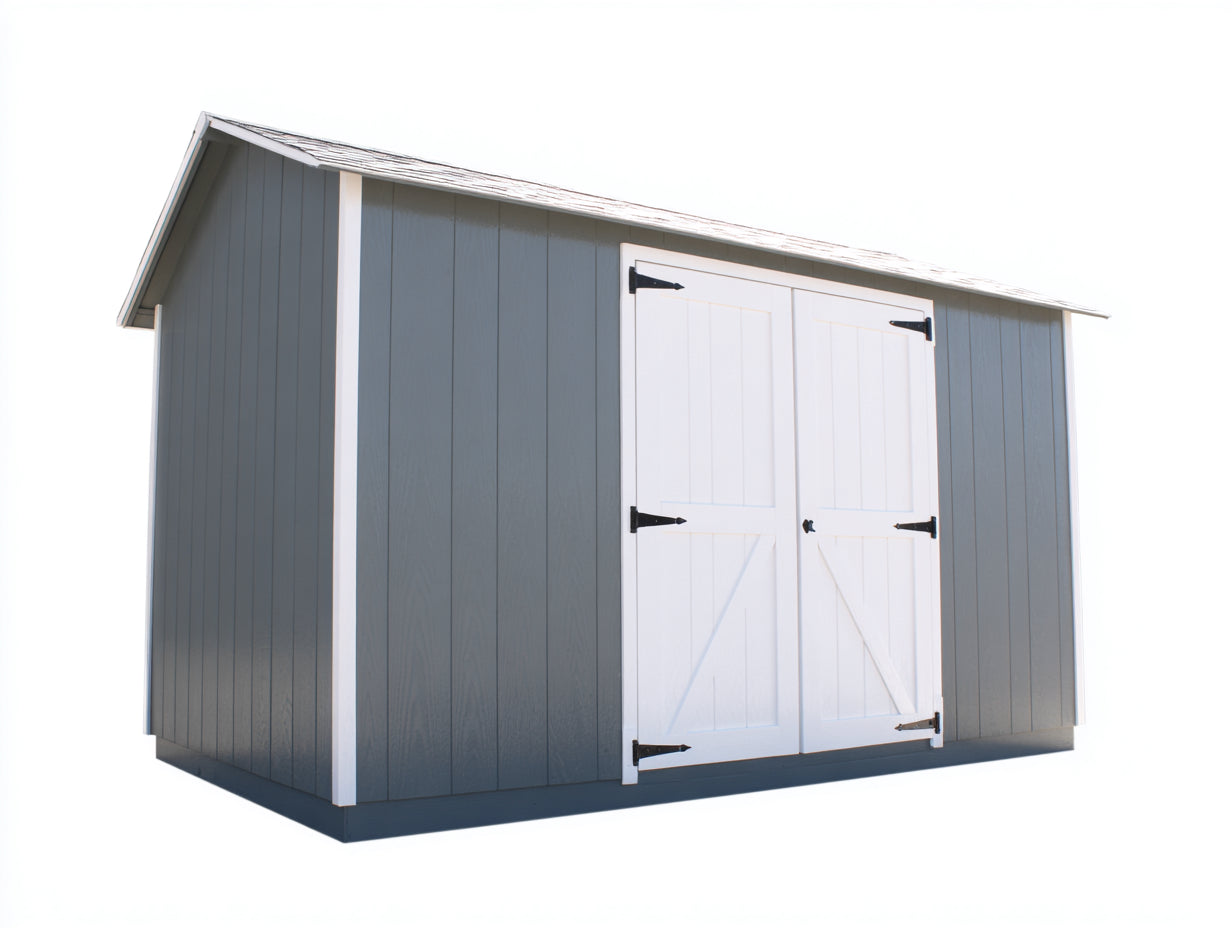 Abri de jardin en bois gris 320x200x220 cm - portes blanches - toit à deux pentes