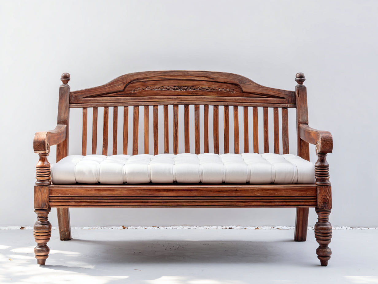 Banc de jardin en bois massif 150x65x100 cm - marron-blanc - dossier sculpté au style classique