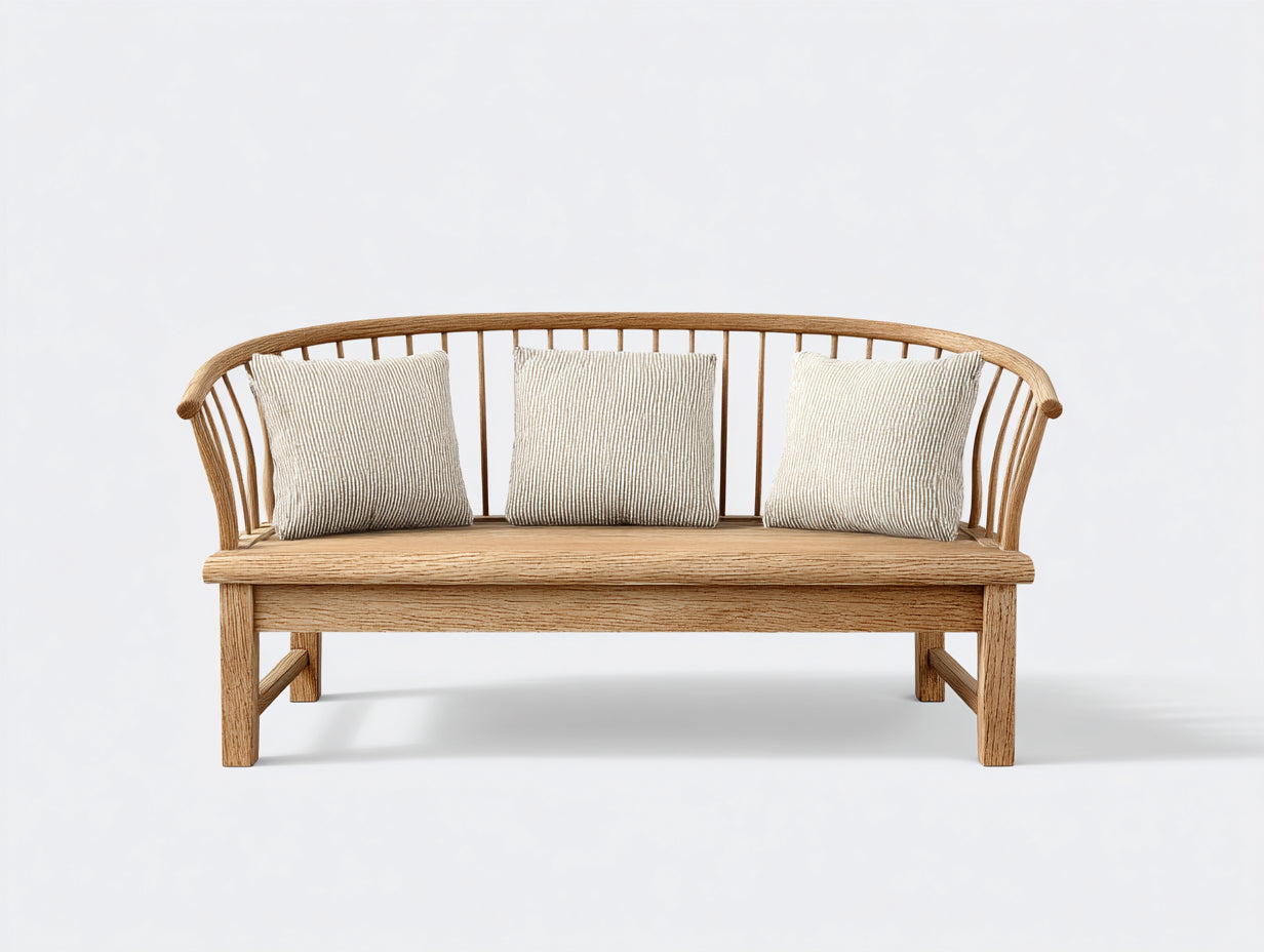 Banc de jardin en bois naturel 170 x 62 x 82 cm - banquette extérieure avec dossier à barreaux et accoudoirs