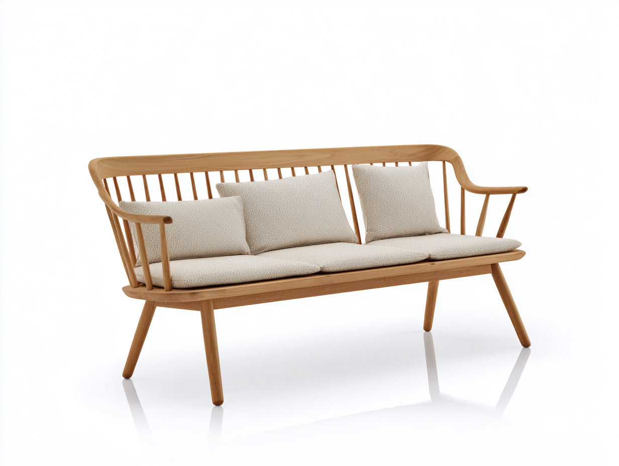 Banc de jardin en bois naturel 180 x 68 x 82 cm - banquette extérieure avec dossier à barreaux et accoudoirs