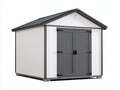 Abri de jardin en résine et métal 240x210x225 cm - blanc-gris anthracite-noir - toit à deux pentes pour rangement extérieur