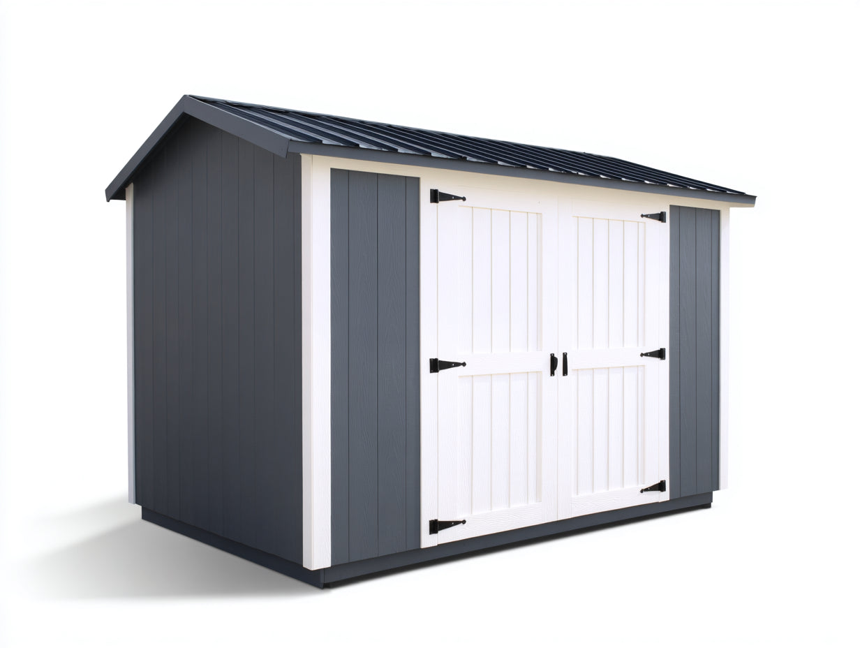Abri de jardin en bois d'ingénierie et métal 260x200x220 cm - anthracite-blanc-noir - portes doubles et toit à deux pentes