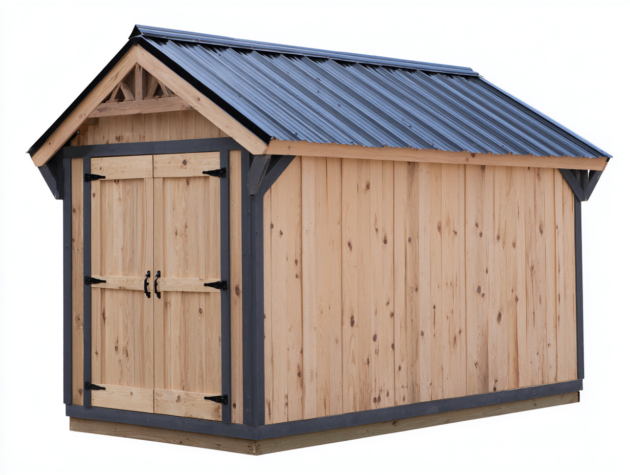 Abri de jardin en bois 300x220x235 cm - bois naturel et noir - toiture métallique