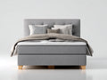 Lit double rembourré en tissu 220x180x115 cm - gris clair-bois naturel - tête de lit capitonnée pour chambre