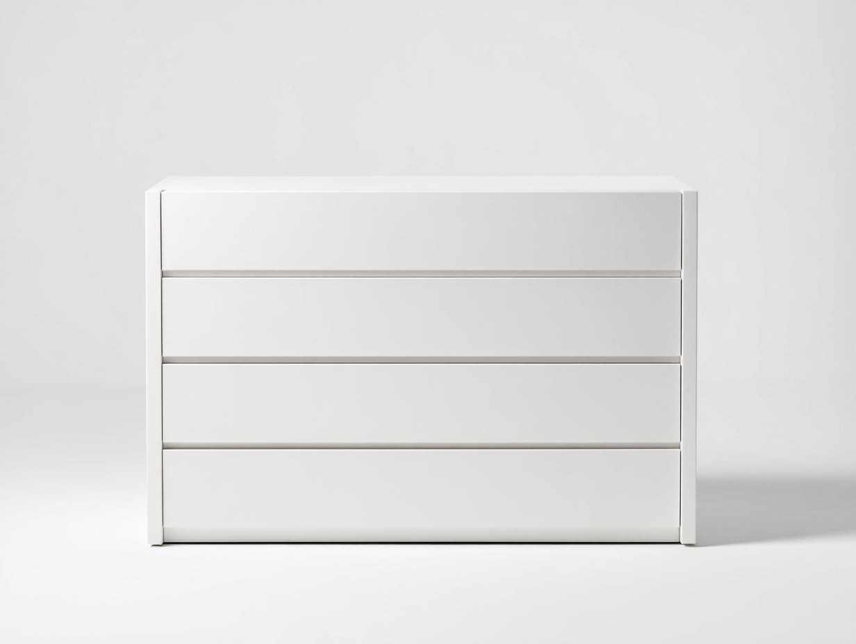 Commode en bois d'ingénierie 120x45x95 cm - blanc - 4 tiroirs au design moderne sans poignées
