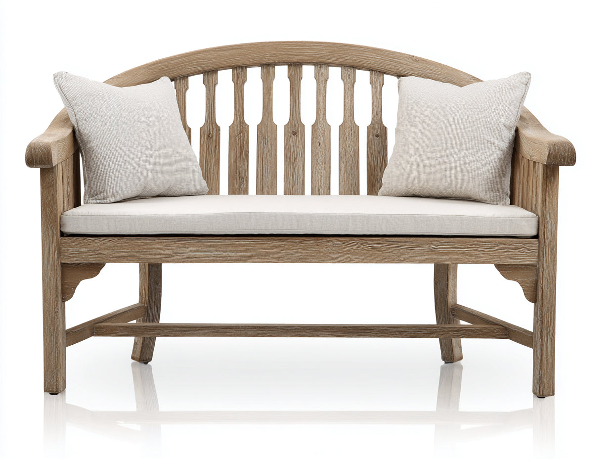 Banc de jardin en bois 140x58x84 cm - bois vieilli et blanc - dossier incurvé