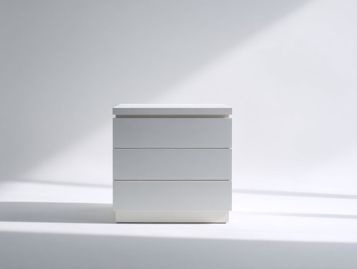 Commode blanche en bois d'ingénierie 80x45x78 cm - 3 tiroirs sans poignée - style moderne