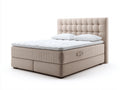 Lit double capitonné en tissu beige 200x160x110 cm - tête de lit haute - style contemporain
