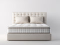 Lit double tapissé en tissu beige 200x160x108 cm - tête de lit capitonnée - style contemporain