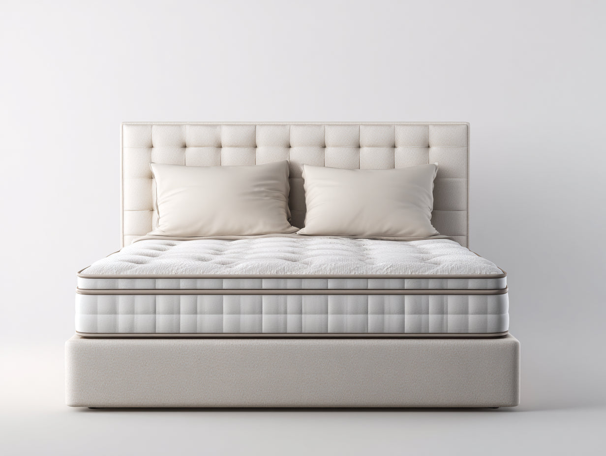 Lit double tapissé en tissu beige 200x160x108 cm - tête de lit capitonnée - style contemporain