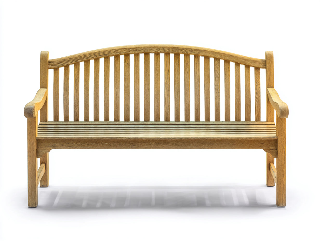 Banc de jardin en bois naturel 150 x 60 x 88 cm - banquette extérieure avec dossier arqué et accoudoirs