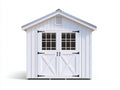 Abri de jardin en bois d'ingénierie 240x180x230 cm - blanc-gris-noir - toiture à double pente et portes vitrées