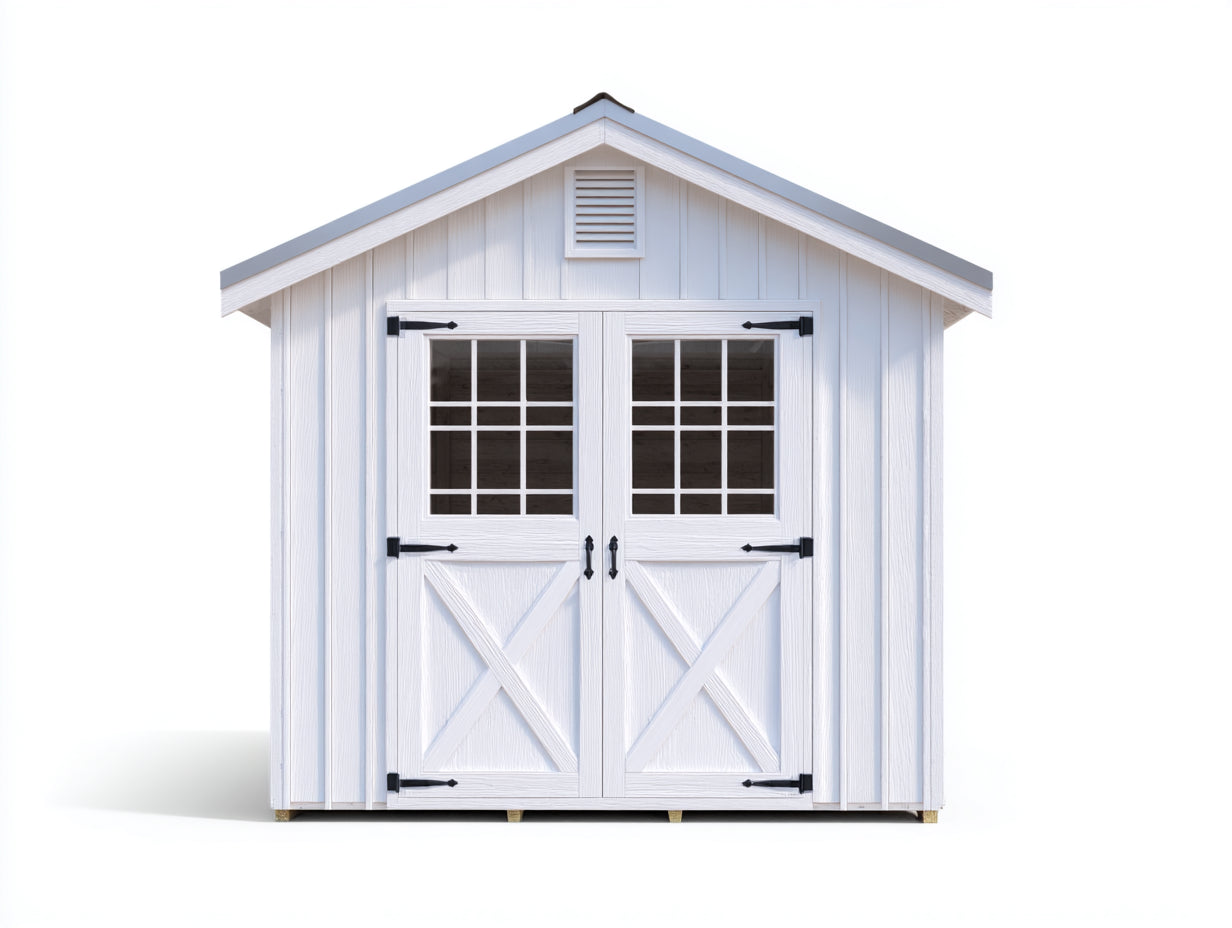 Abri de jardin en bois d'ingénierie 240x180x230 cm - blanc-gris-noir - toiture à double pente et portes vitrées