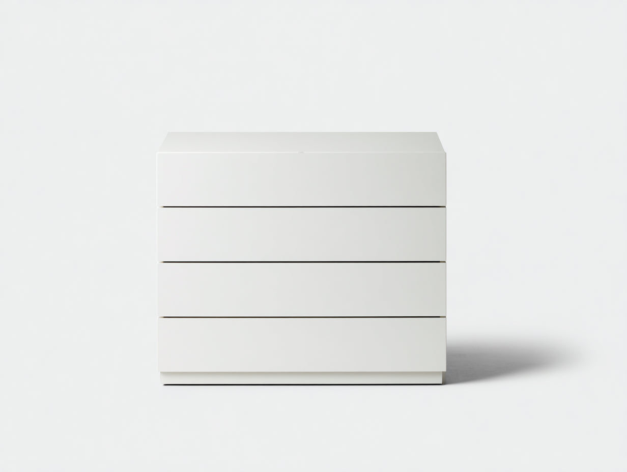 Commode 4 tiroirs en panneaux de bois 82x45x78 cm - blanc - façade sans poignées style minimaliste