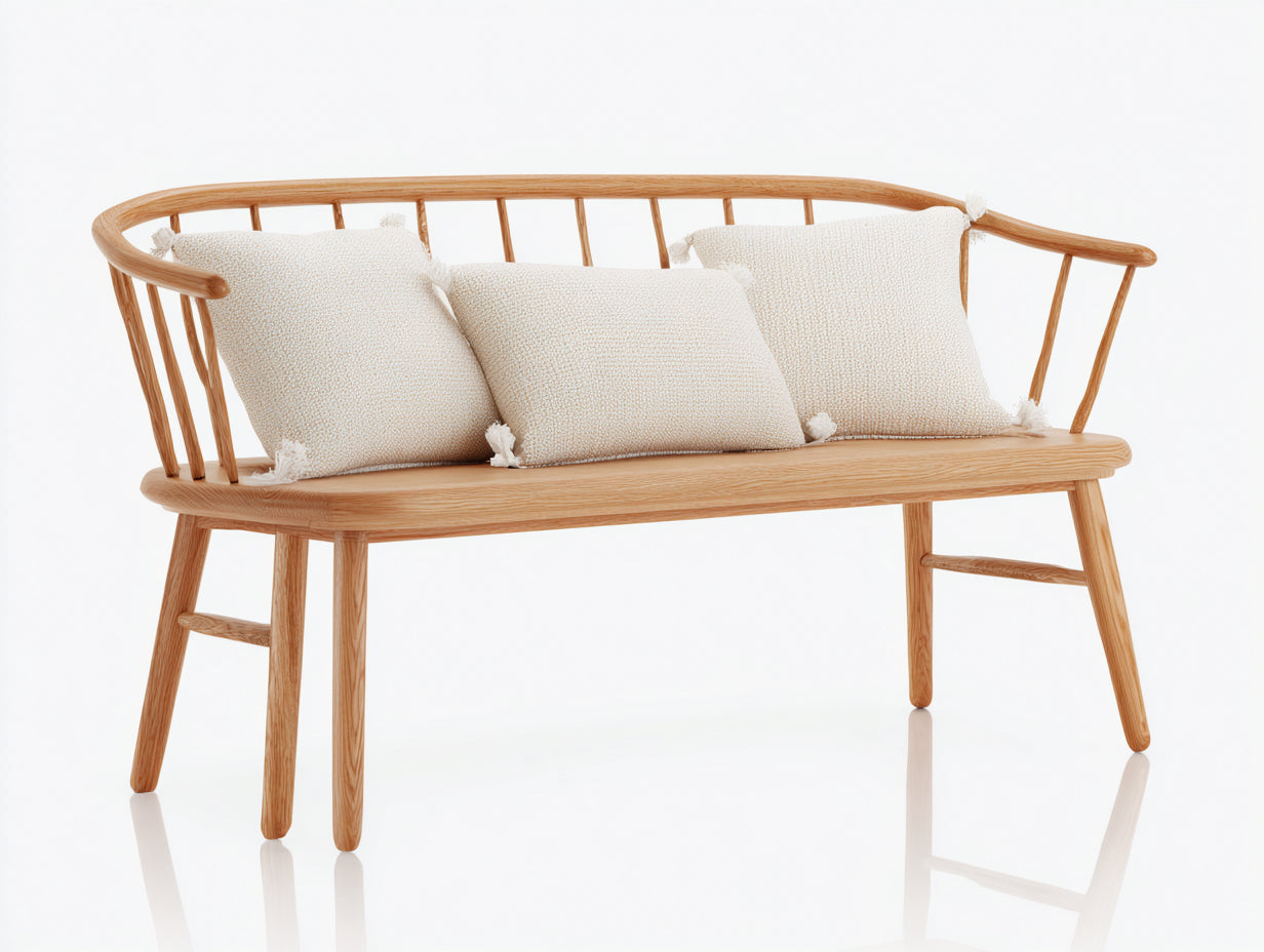 Banc de jardin en bois 160x58x78 cm - bois clair et blanc - dossier arrondi
