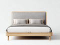 Lit double en bois naturel et tissu gris 200x160x105 cm - tête de lit rembourrée - style scandinave