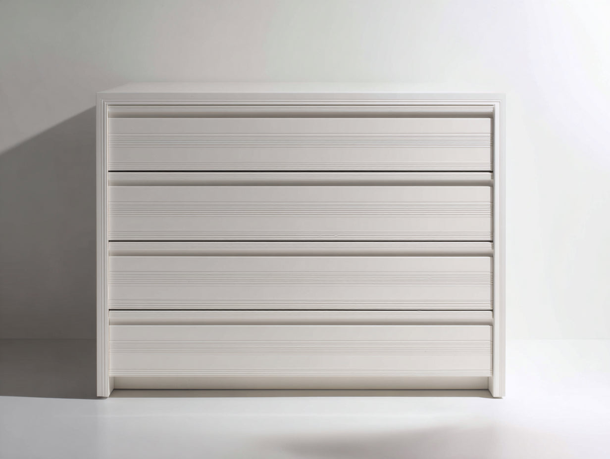 Vitrine basse avec 4 tiroirs 120x45x105 cm - blanc cassé - design classique