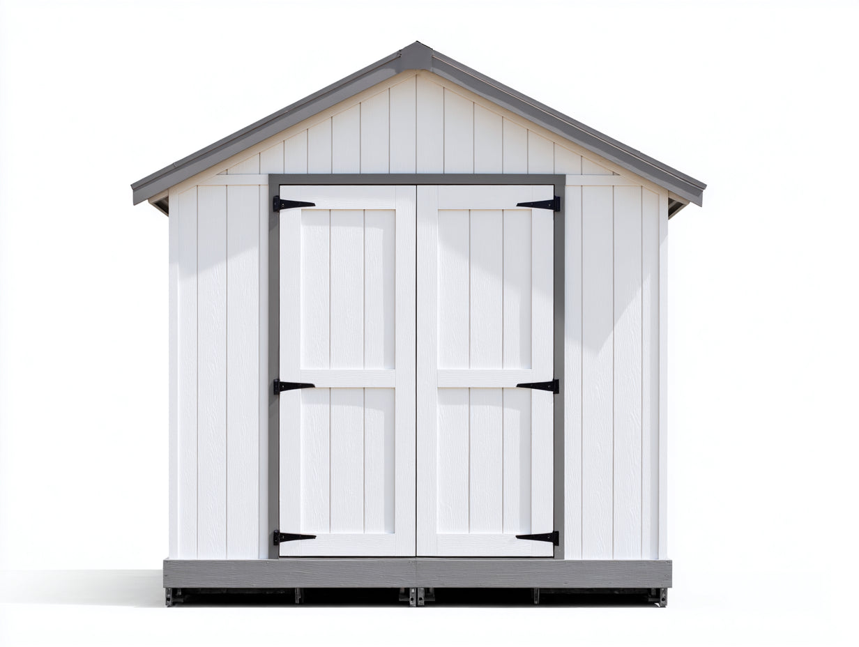 Abri de jardin en résine effet bois 220x180x220 cm - blanc et gris - double porte