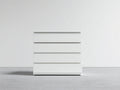 Commode 4 tiroirs en panneaux de bois 90x45x92 cm - blanc brillant et gris clair - façade sans poignées style moderne