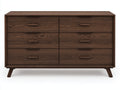 Commode 6 tiroirs en bois effet chêne 150x45x82 cm - brun foncé - pieds inclinés style contemporain