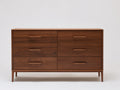 Commode en bois effet noyer 140 x 45 x 82 cm - meuble à 6 tiroirs pour chambre et salon