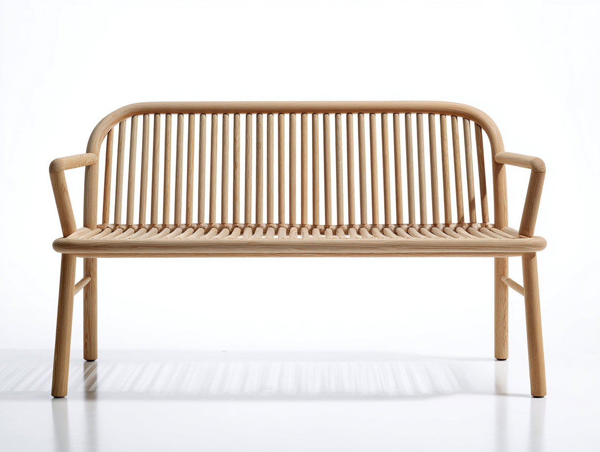 Banc de jardin en bois à lattes 160x60x85 cm - bois naturel - accoudoirs intégrés