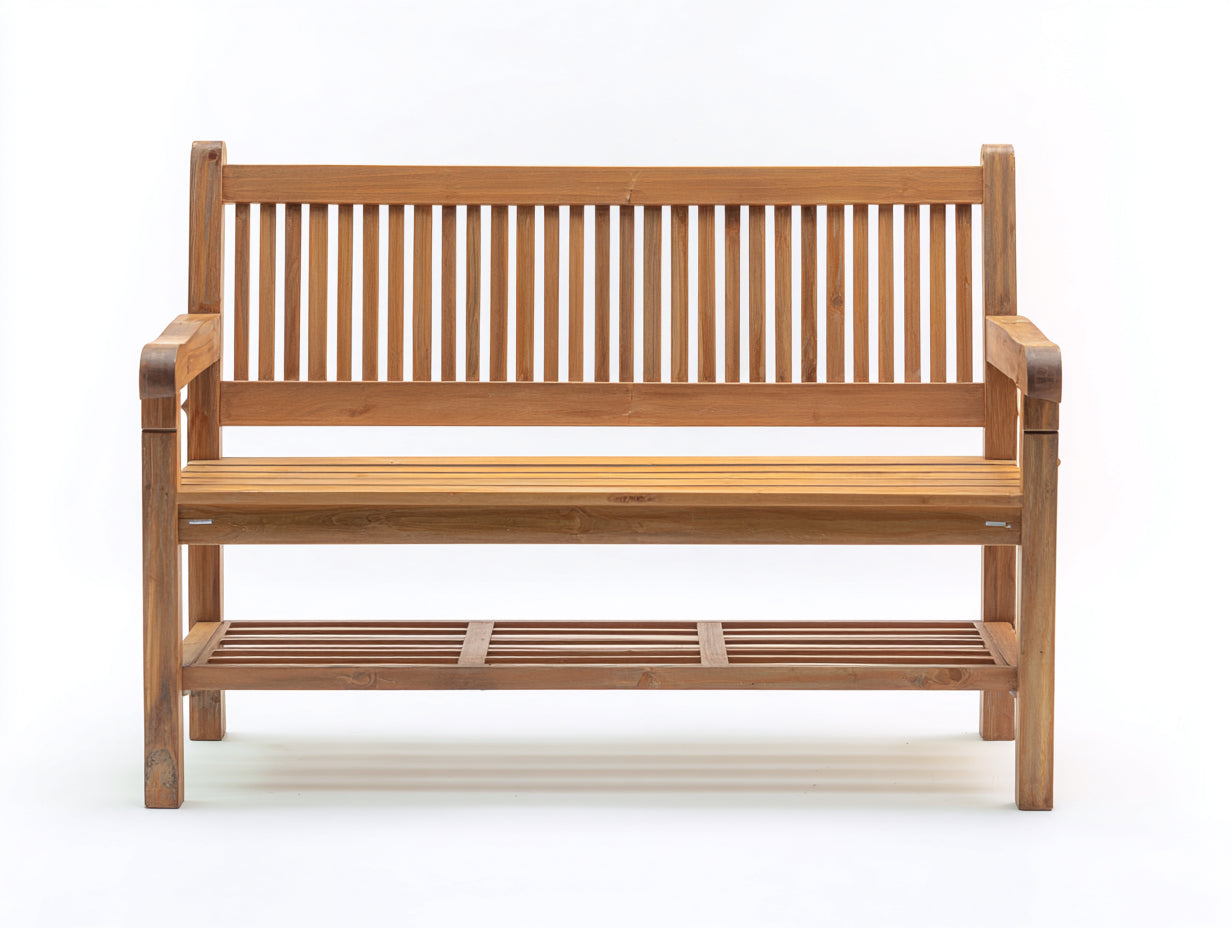 Banc de jardin en bois 150x63x90 cm - bois naturel - dossier à barreaux