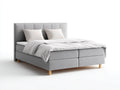 Lit double rembourré en tissu 200x160x110 cm - gris clair et bois naturel - tête de lit capitonnée