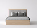 Lit double en bois naturel et tissu gris 210 x 180 x 105 cm - tête de lit rembourrée pour chambre