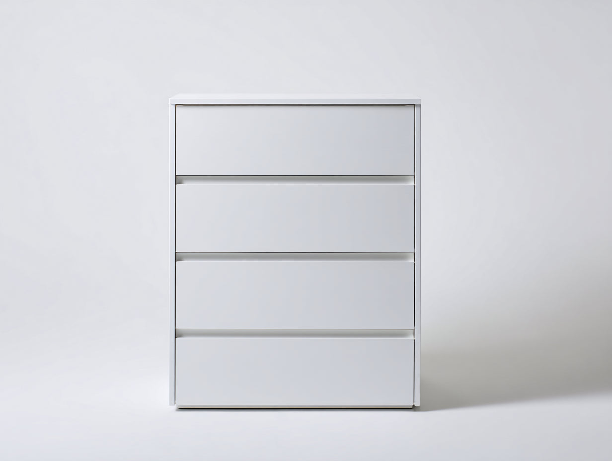 Commode en panneaux de bois blanc 80 x 40 x 105 cm - meuble à 4 tiroirs pour chambre et salon