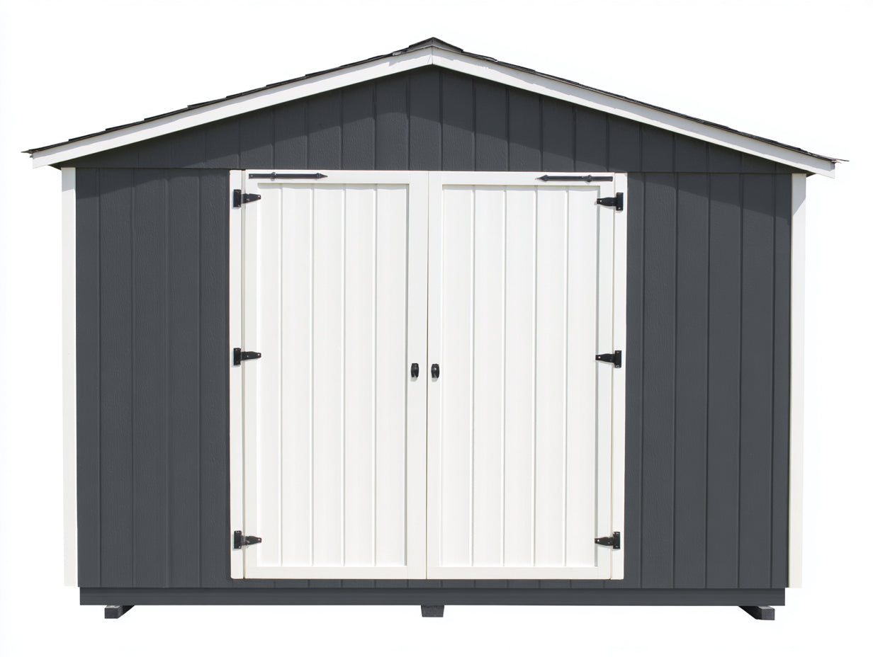 Abri de jardin en panneaux effet bois gris 240 x 190 x 210 cm - cabanon extérieur avec double porte blanche